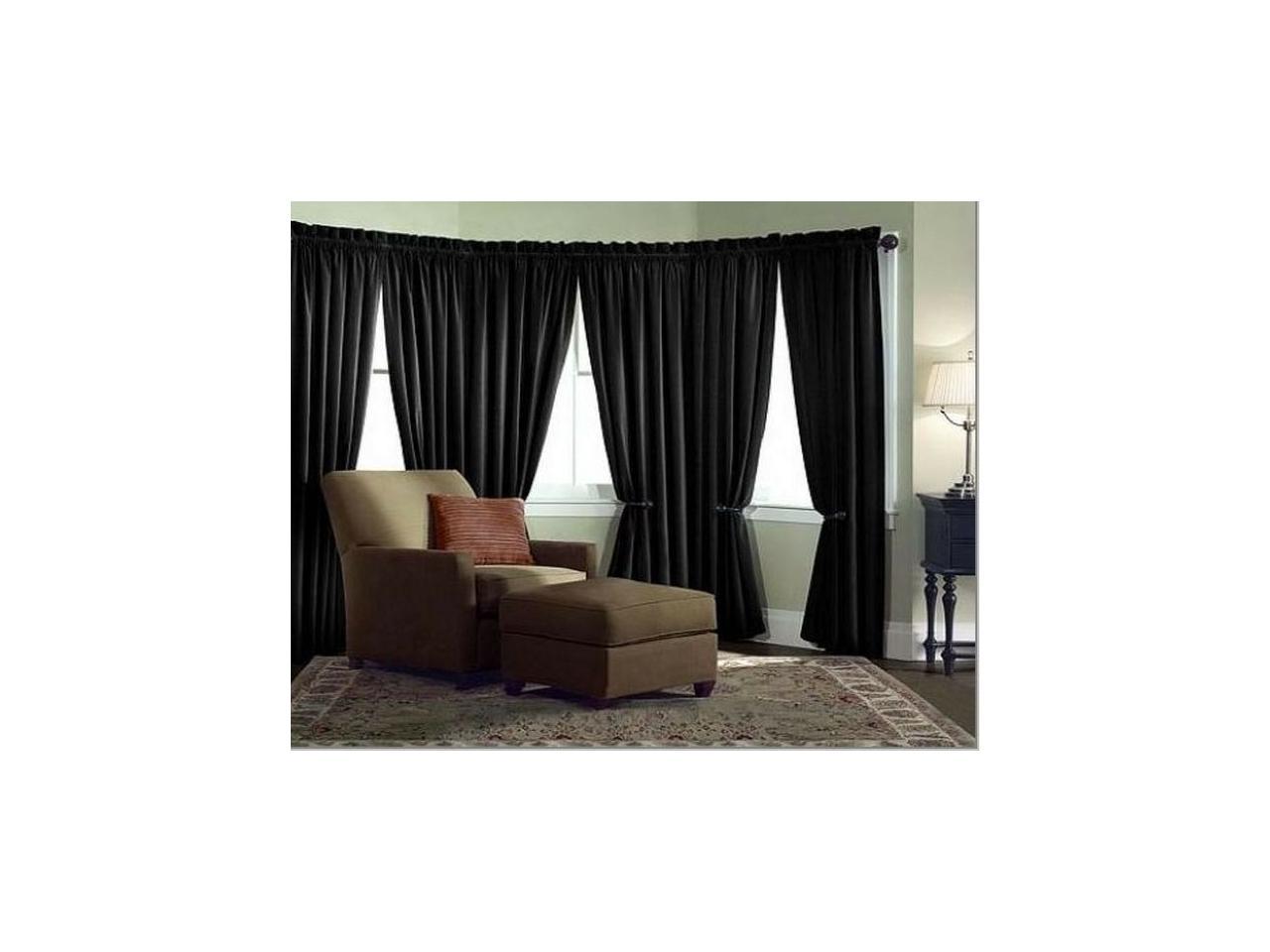 Velvet Curtain Panel Drape 15W x 8H Black Home Theater Energy Efficient Curtain 