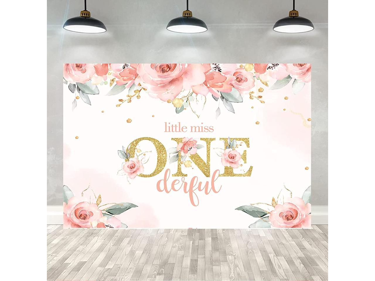 Girl 1St Birthday Miss Onederful Backdrop Pink Bow And Gliiter Gold Photography 