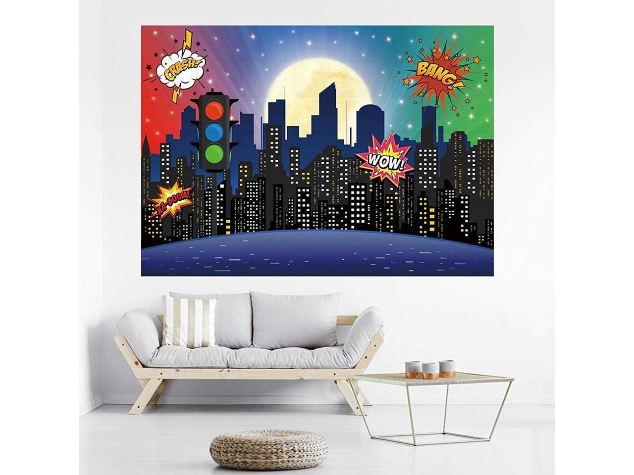Night 6x8 FT Backdrop Photographers,City Skyline Silhouette Skyscrapers Abstract Graphic Architecture Urban Life Background for Child Baby Shower Photo Vinyl Studio Prop Photobooth Photoshoot 