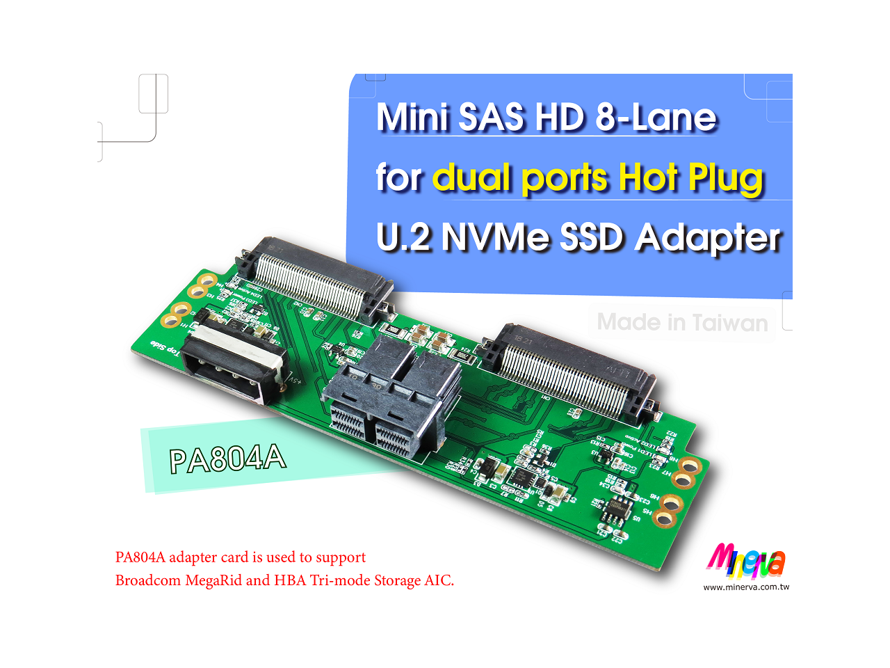 PA804A Mini SAS HD 8x (SFF8643 8Lane) to dual ports Hot Plug U.2