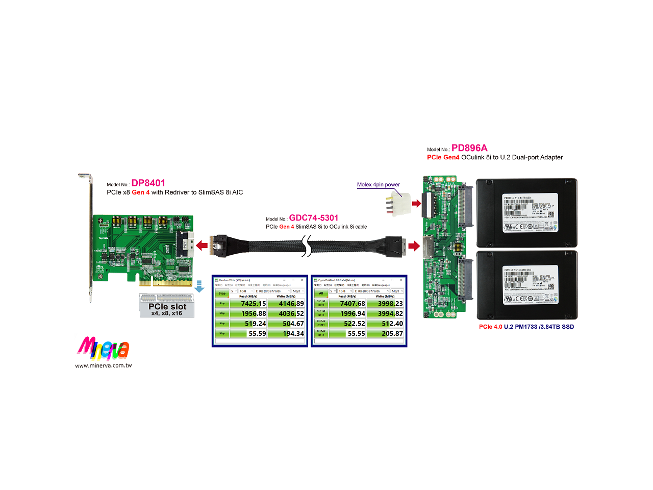 SFF-8612 8i PCIe 4.0 to U.2 Daul port with +12V Hot Swap Power ...