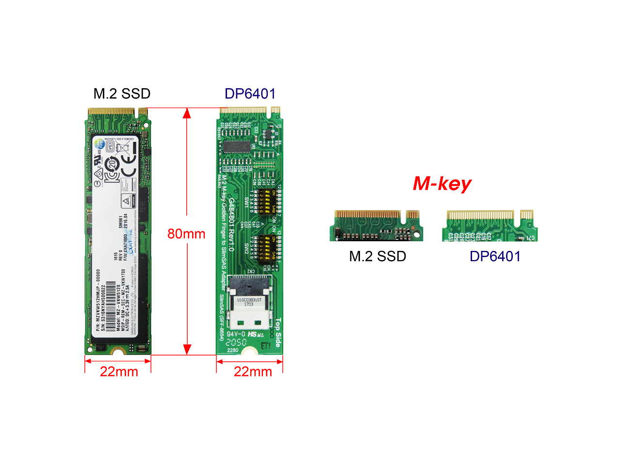 M.2 Mkey PCIe Gen 4 with ReDriver for SFF8654 4i Adapter
