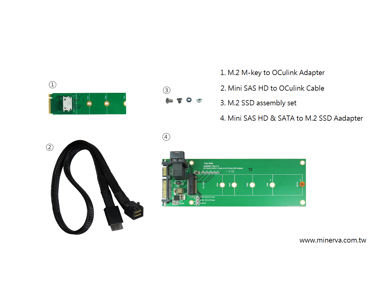 Innocard M.2 Mkey to OCulink Adapter with Mini SAS HD to OCulink Cable