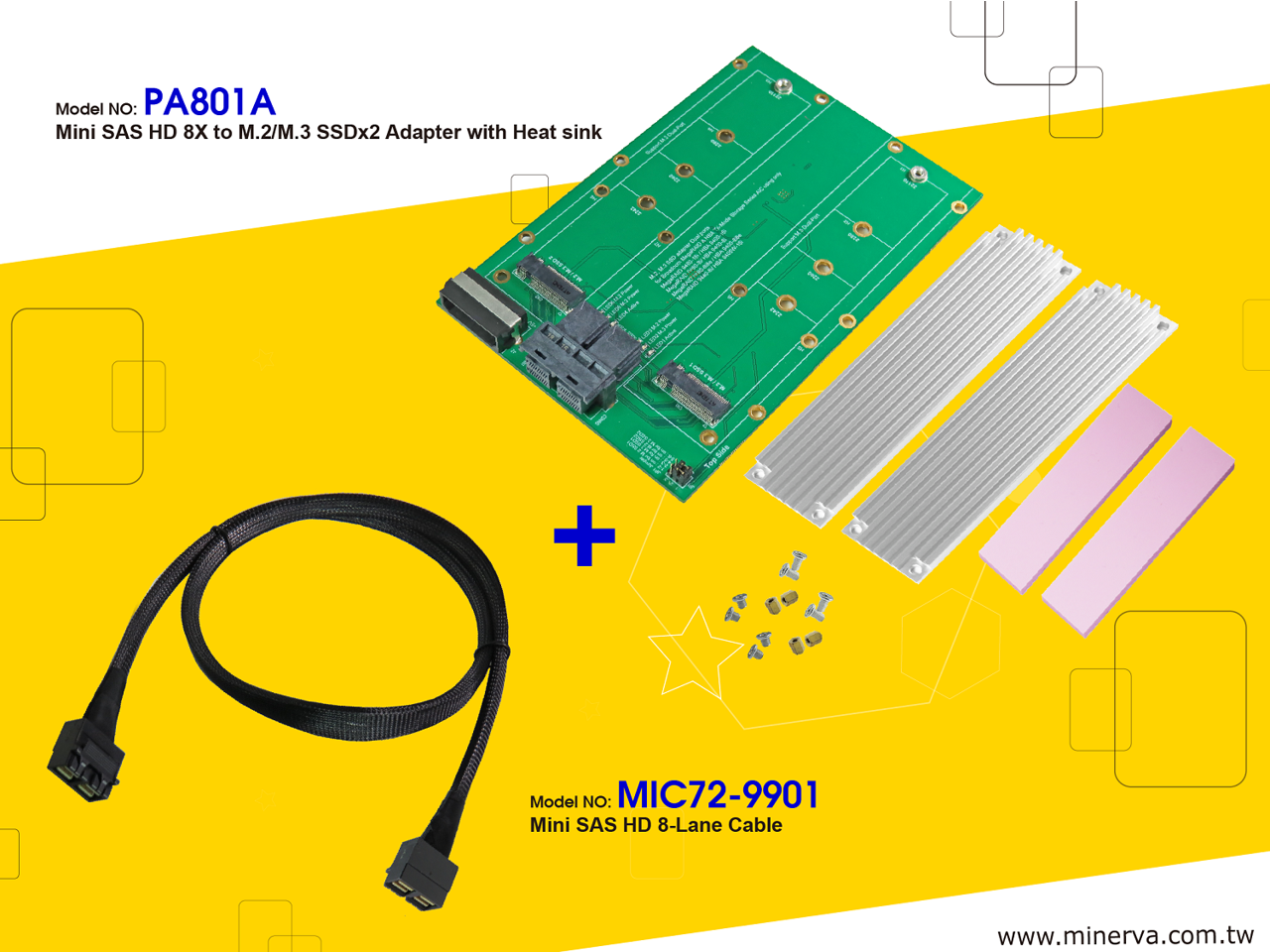 Mini SAS HD 8x (SFF8643 8Lane) to M.2 NVMe SSD for TriMode MegaRaid