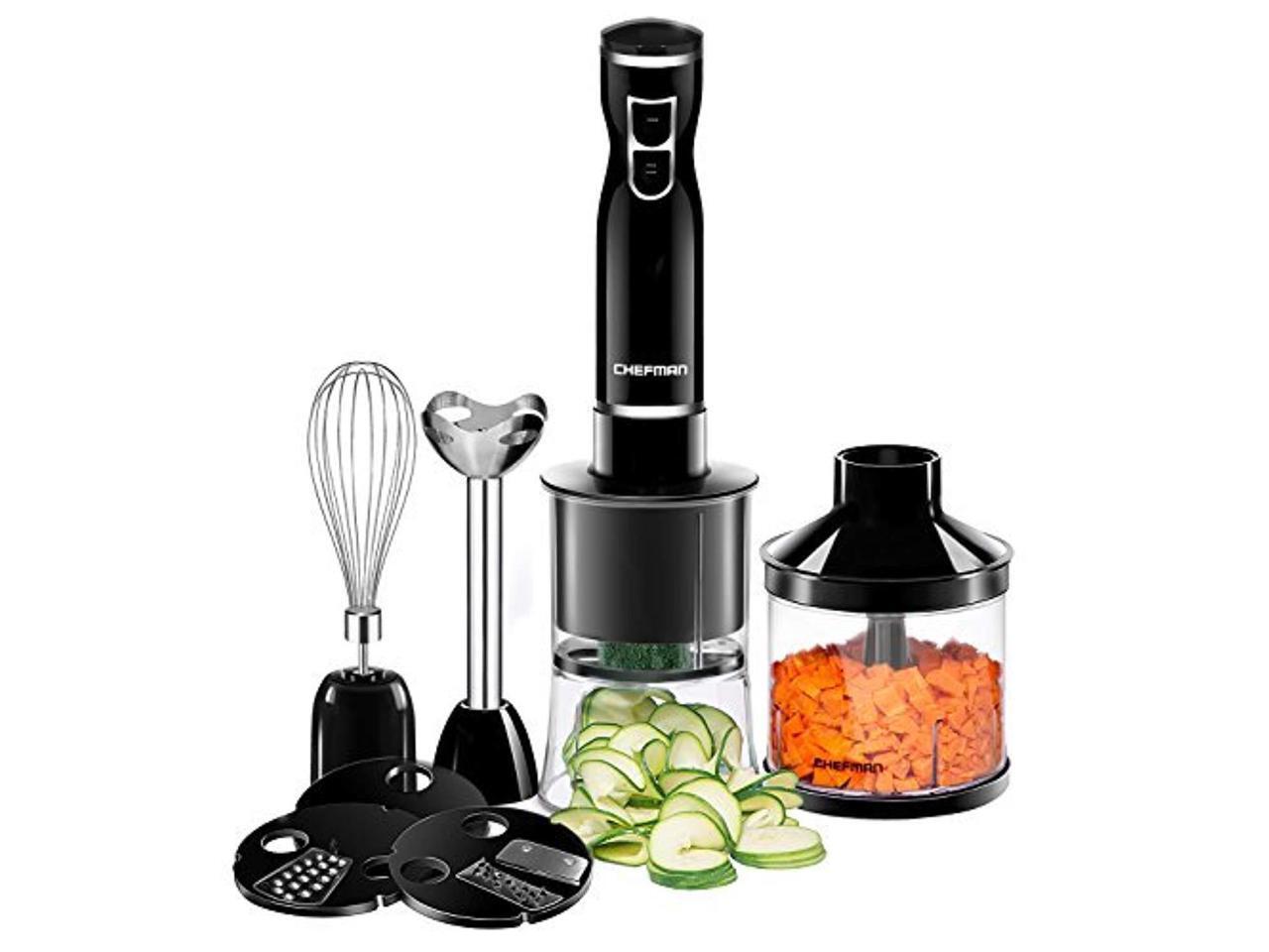 chefman immersion blender & electric spiralizer/vegetable slicer 6in1 food prep kit, includes 3