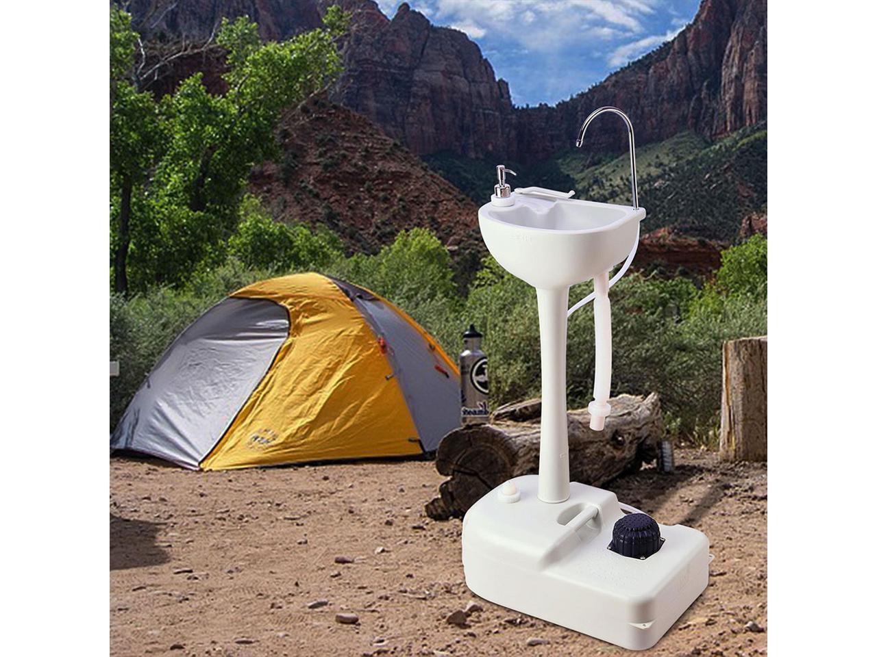 Portable Hand Wash Stand Wash Basin Sink Safe HDPE with Foot Pump 17L Water Tank Camping BBQ