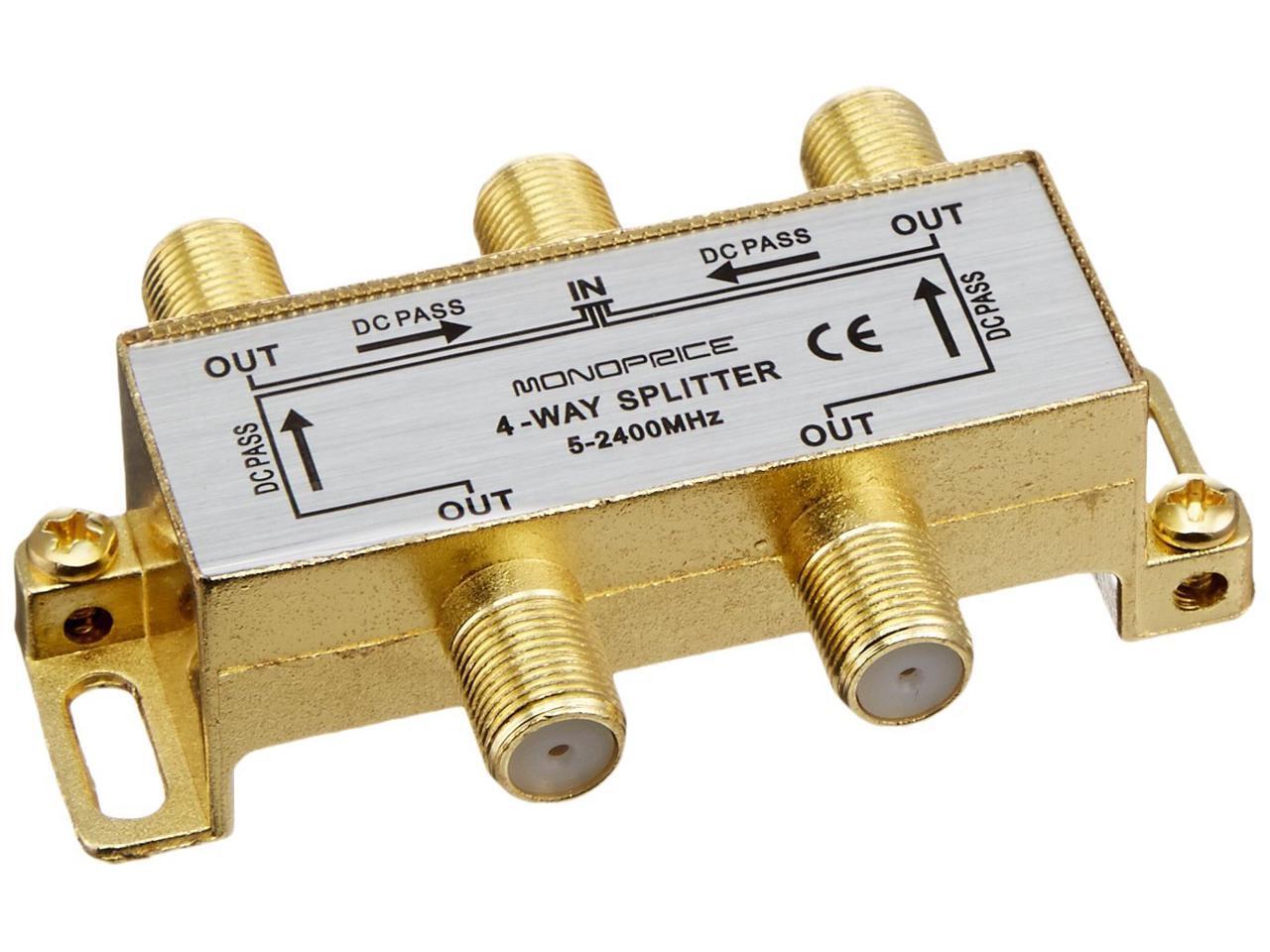 Monoprice 110015 PREMIUM 4Way Coax Cable Splitter FType Screw for