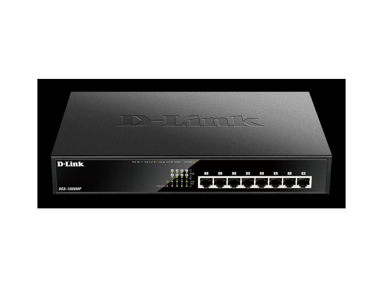 D-LINK DGS-1008MP 8-Port Desktop 1000BASE-T Gigabit Ethernet Max PoE ...