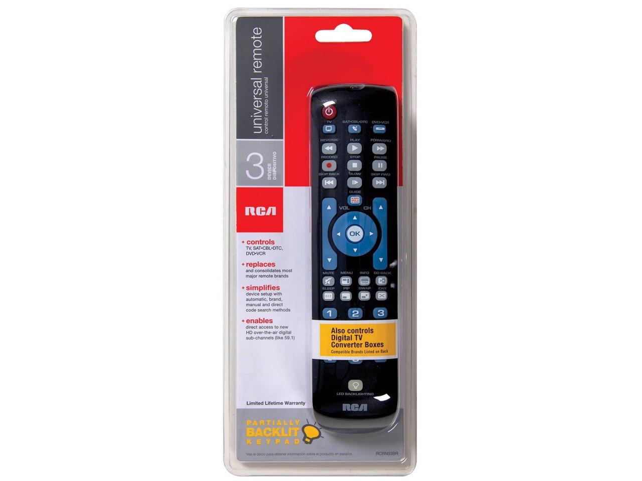 RCA RCRN03BE ThreeDevice Universal Remote, Black