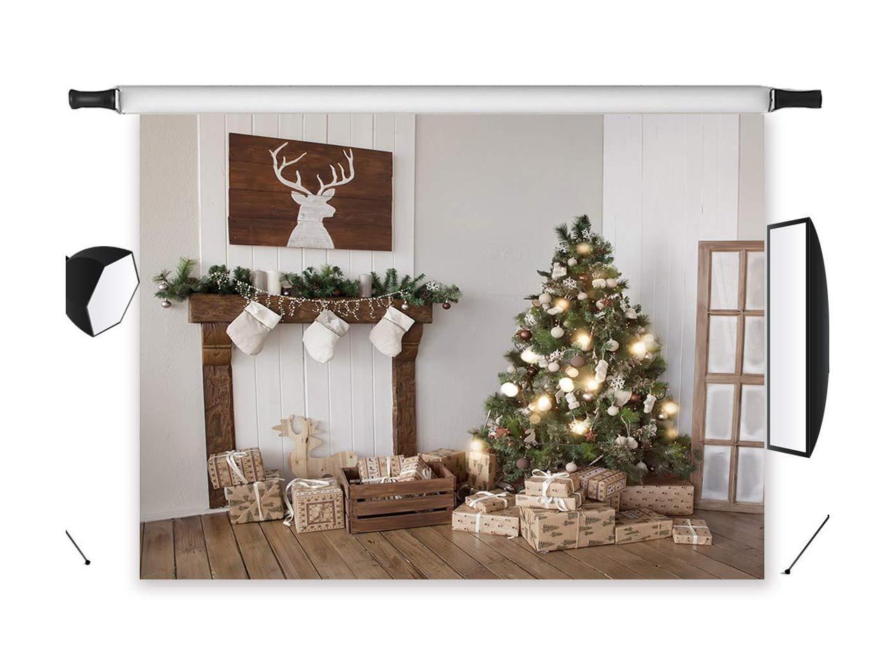 LB Christmas Wood Floor Backdrop 10x10ft Vinyl Christmas Tree Photo Backdrops for Xmas Eve Home Party Pictures Customized Photo Studio Background P