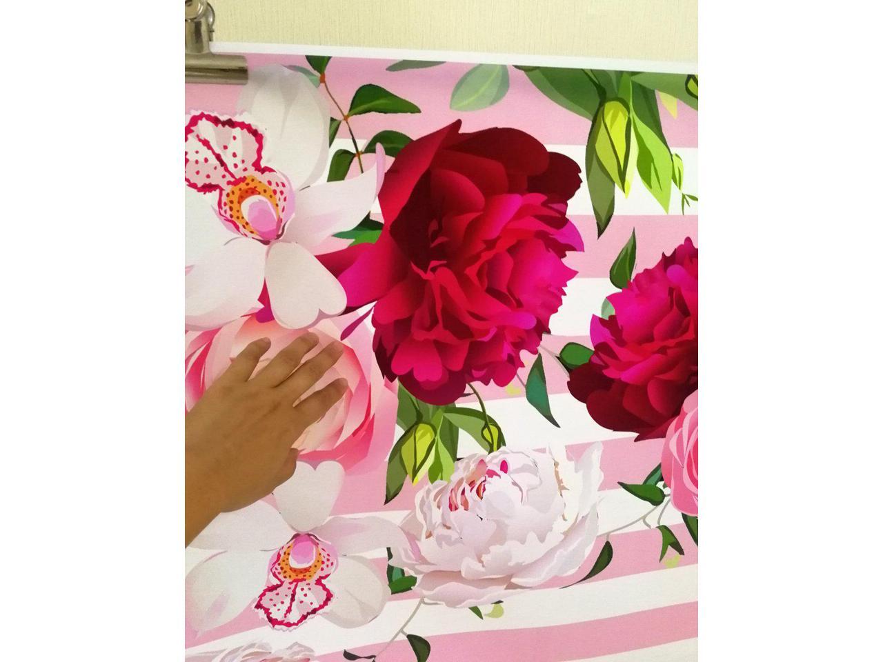 10x8ft Flower Background Pink and White Strips Photography Backdrop Birthday Event Photo Props Floral Wall Mural LYFU519