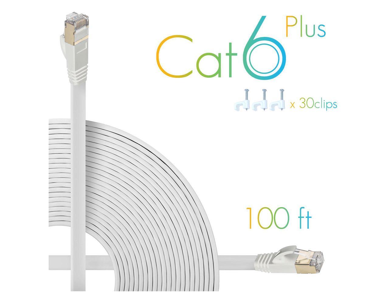 Aoforz Ethernet Cable Cat6 Plus 100ft White Flat High Speed Internet Network Cable With Cable Clips Computer Cable With Snagless Rj45 Connectors 100 Feet White 30 Meters Newegg Com