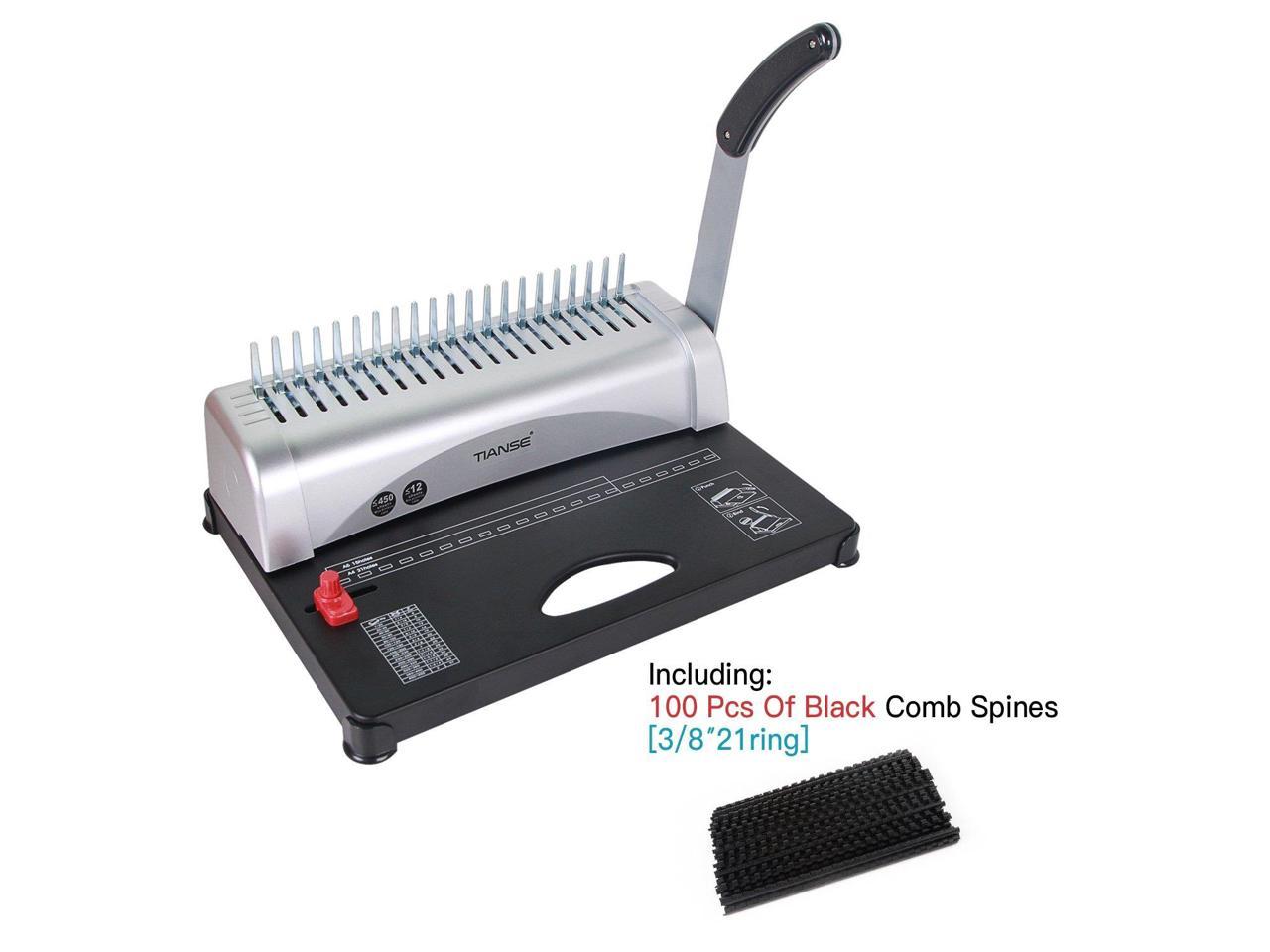 A4 21-Holes Binding Machine Comb Binding Machine with Starter Kit 100 PCS 3/8'' Comb Binding Spines 450 Sheets Comb Binding Machine Perfect for Letter Size A5 or Smaller Sizes Office Documents 