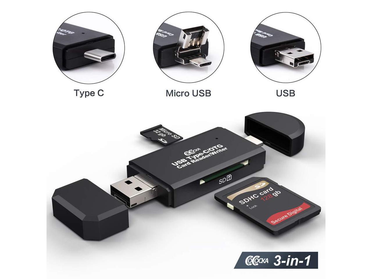 Gotd Ultra Slim USB 3.0 SD / Micro SD Card Reader Adapter Micro USB OTG / USB C OTG Adapter for PC / Laptop / Smartphones/ Tablets Silver TF / SD Card Reader, 2 Pack