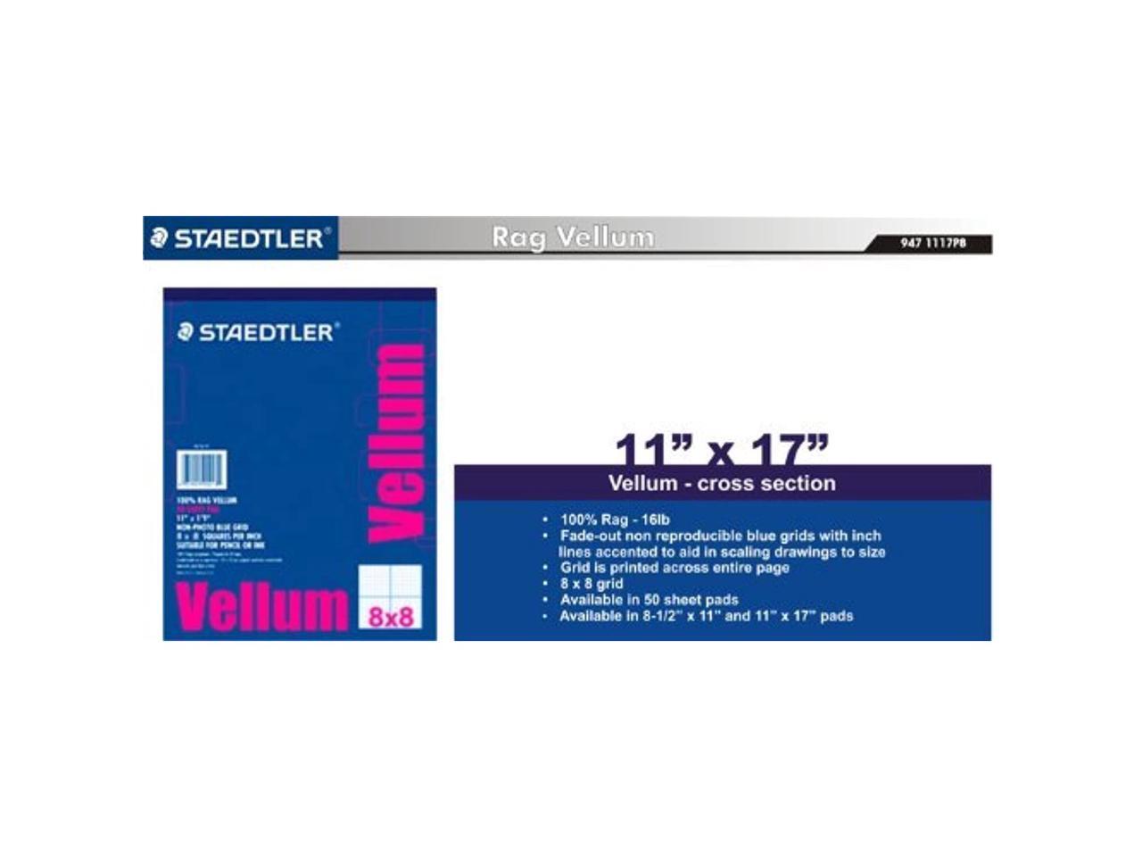 Staedtler Paper 100 Rag Vellum, 8 x 8 Grid, 11" x 17", 50Sheet Pad
