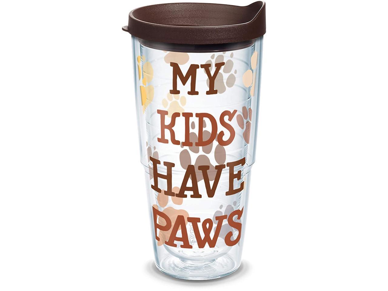 Clear Tervis 1247870 My Kids Have Paws Tumbler with Wrap and Brown Lid 24oz 