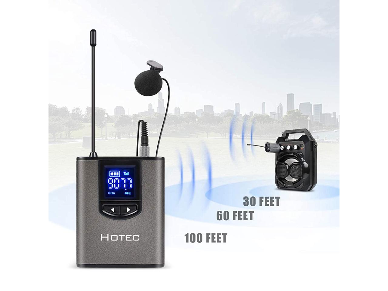 Bodypack Transmitters and One Mini Rechargeable Receiver 1/4 Output for Live Performances Hotec Wireless Dual Headset Microphones/Lavalier Lapel Mics include Storage Case 