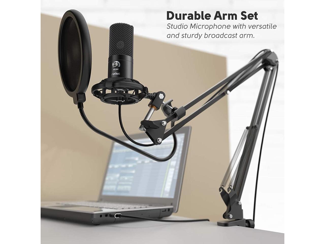 FIFINE Studio Condenser USB Microphone Computer PC Microphone Kit with Adjustable Scissor Arm