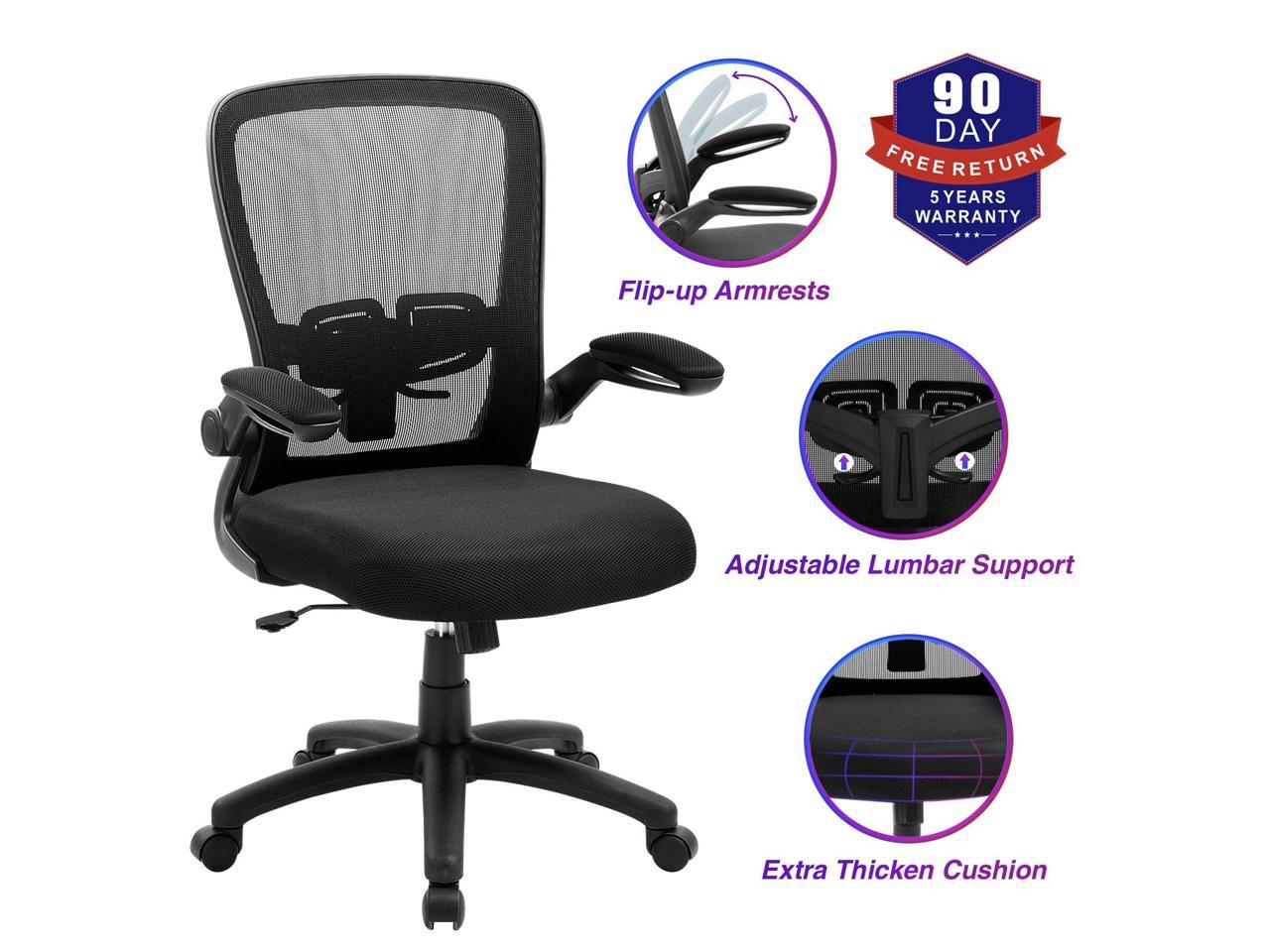KLASIKA Mesh Ergonomic Desk Chair with Flip-up Arm Rest and Lumbar Support 