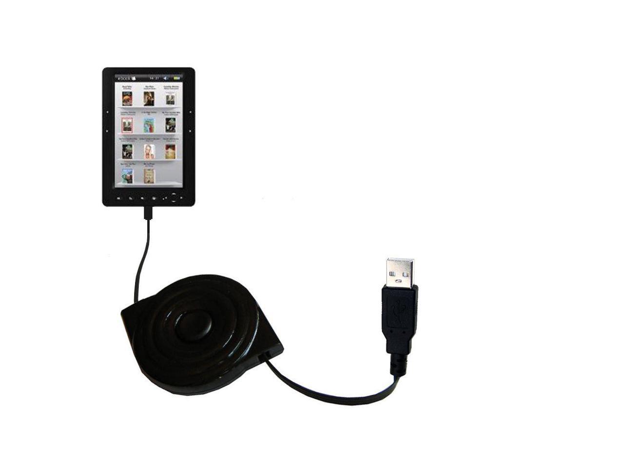 USB Power Port Ready design and uses TipExchange Gomadic compact and retractable USB Charge cable for Elonex 705EB Colour eBook Reader