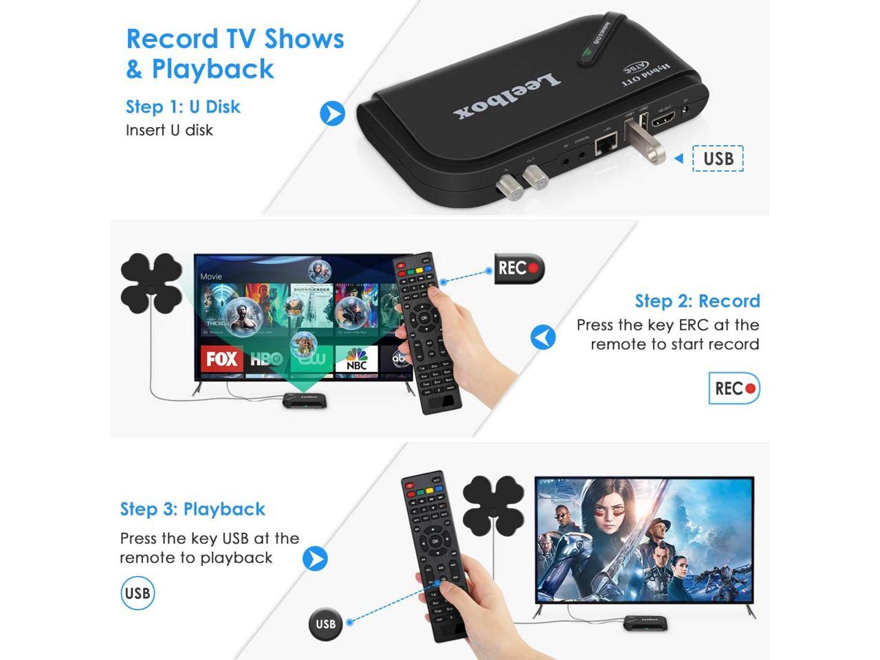 OTT & ATSC Combo Supports Web Browsing/Android APPs/Ultra HD/BT 4.0/2.4G WiFi/Ethernet Leelbox Android TV Box ATSC Digital Converter Box with Recording PVR/Media Player/TV Tuner Function 