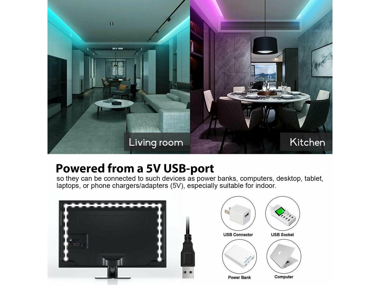 USB LED Strip Lights TV Back Light 5V 5050 RGB Color Change Bluetooth APP Remote