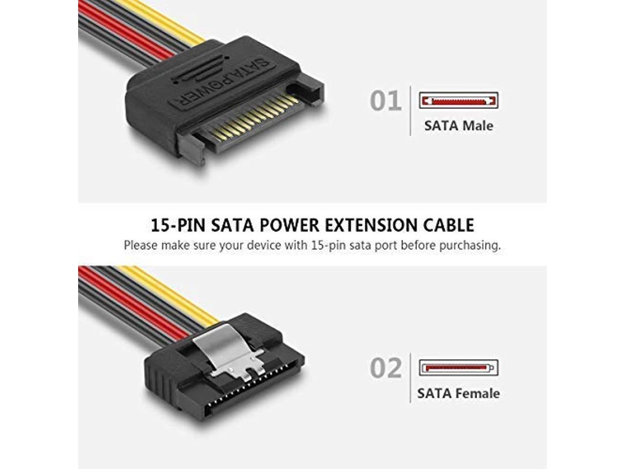 Benfei sata power extension cable 3 pack 15 pin sata male to female