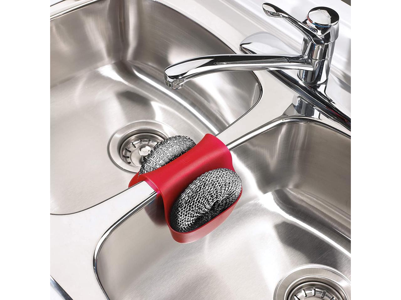 Umbra Saddle Sink Caddy Flexible Rubber Organizer for Double Kitchen Sink Red 