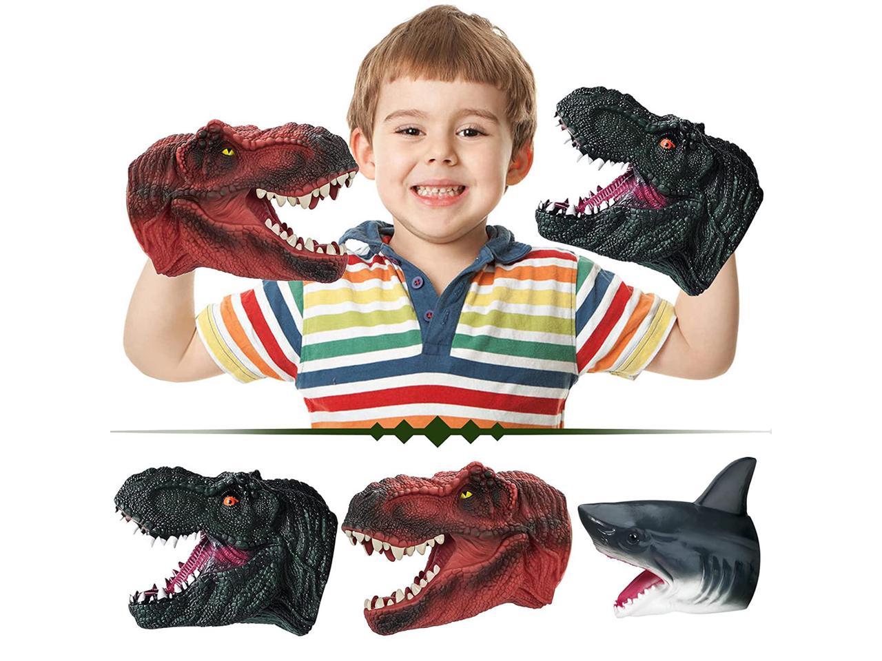 2 Pack Blue Shark Hand Puppet and Stretchy Soft T-Rex Dinosaur Hand Puppet 