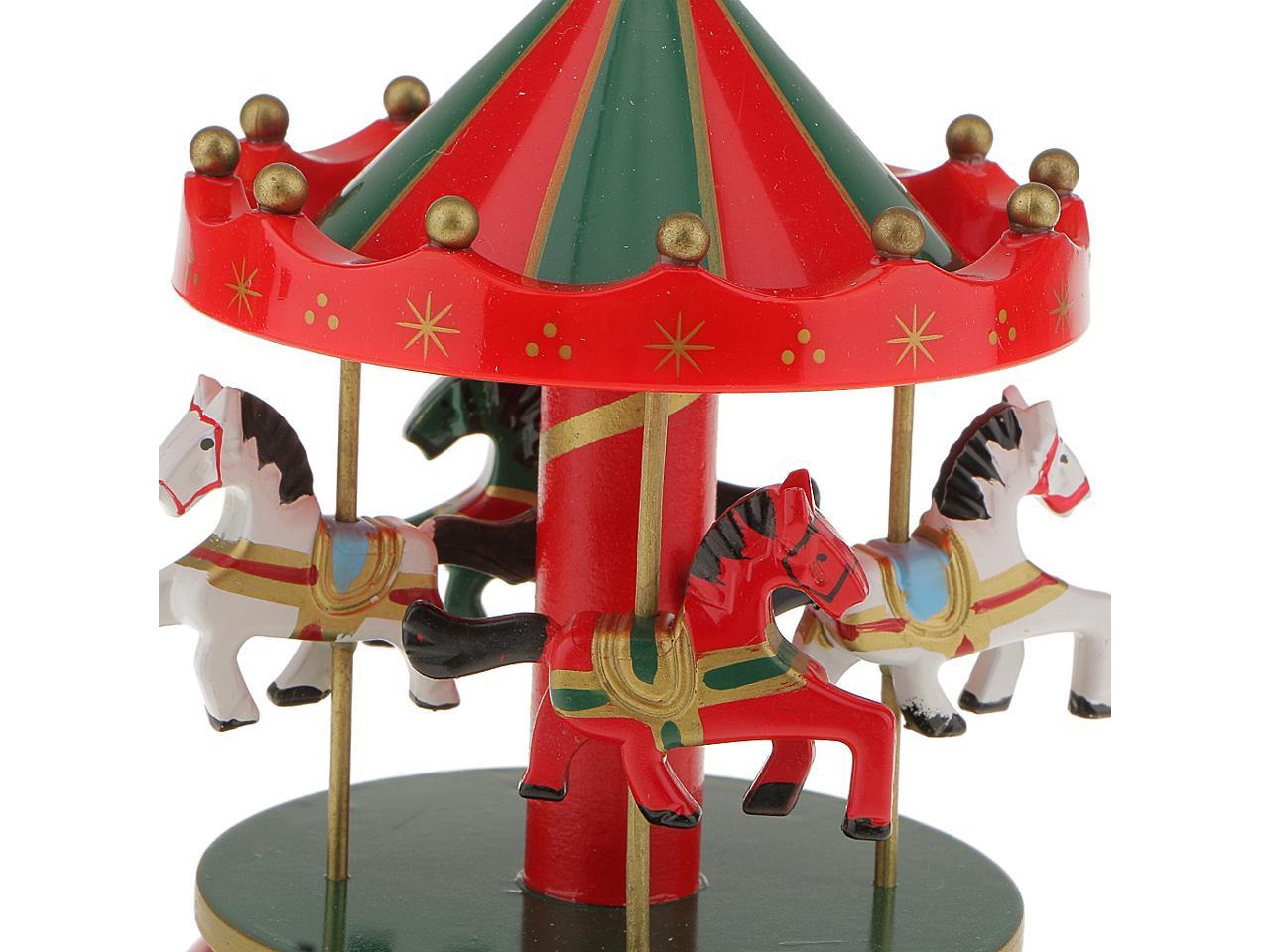 Red and Green Rotating Carousel Horse Music Box Kid Musical Toy Spire Type