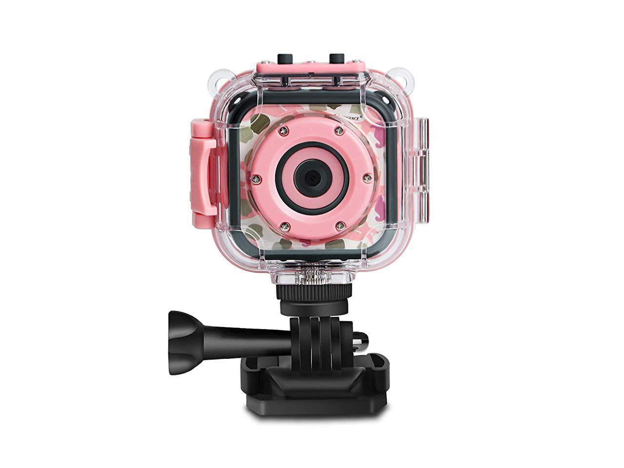 TURN RAISE Kids Digital Camera,Mini Gifts Shockproof Childrens Camcorders 1080P HD Supported 10M Diving Waterproof Video Camera with Silicone Soft Cover for Outdoor Play,Pink 