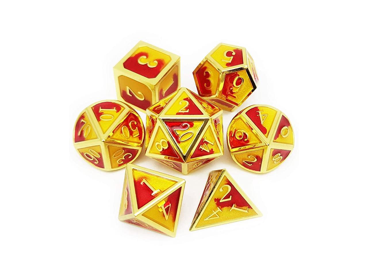 Metal Dnd Dice Set For D Amp D Dungeons And Dragons Ttrpg Gold Red Yello Newegg Com