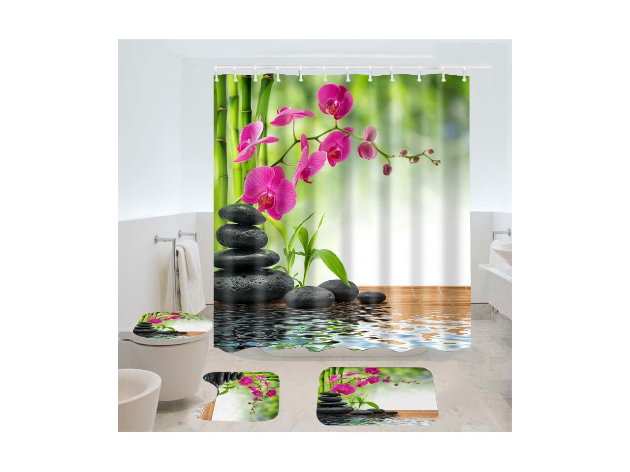 180*180cm Tropical Design Shower Curtain/3pcs Carpets Bathroom Bath Mat Set Hot 