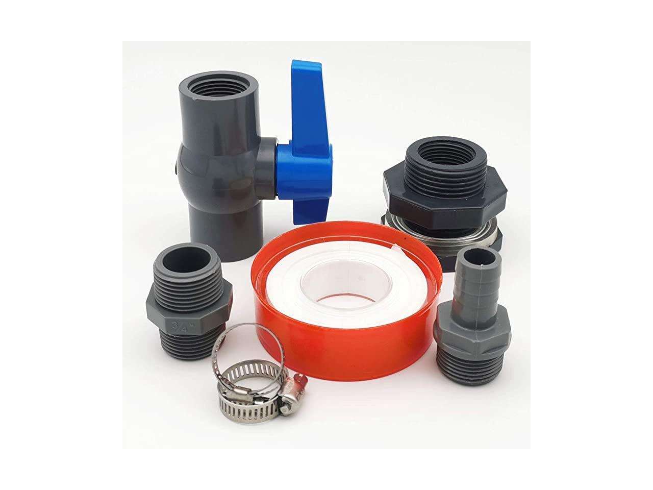 Rain Barrel 34quot Bulkhead Fitting with Ball Valve PVC and Garden Hose