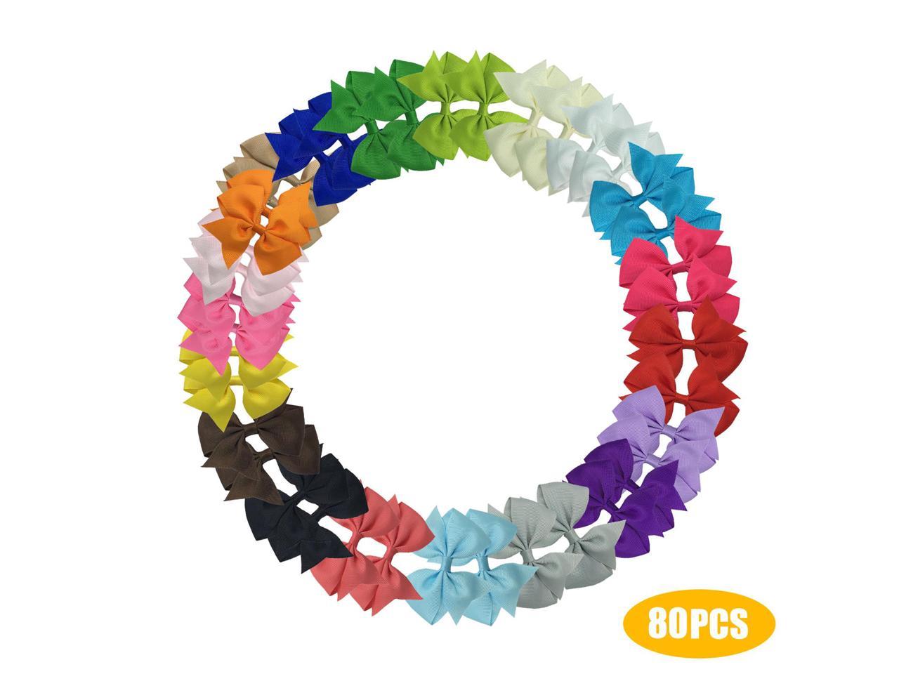 80PCS 4Inch Baby Girls Hair Bows Grosgrain Ribbon Mini Bows with Alligator clips 