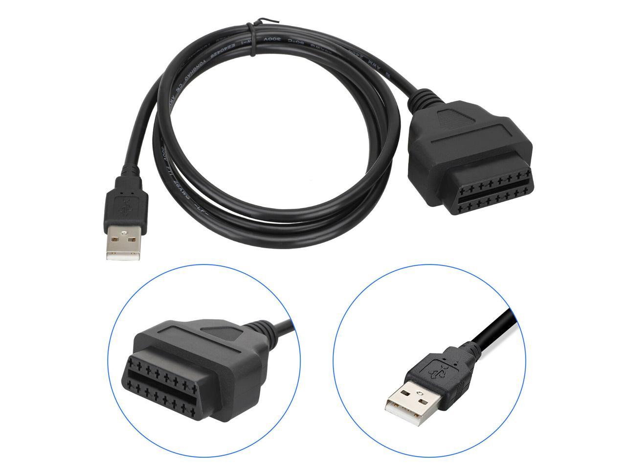 Black OBD2 16 Pin to USB Charger Adapter Cable Diagnostic Tool Computer Mobile 