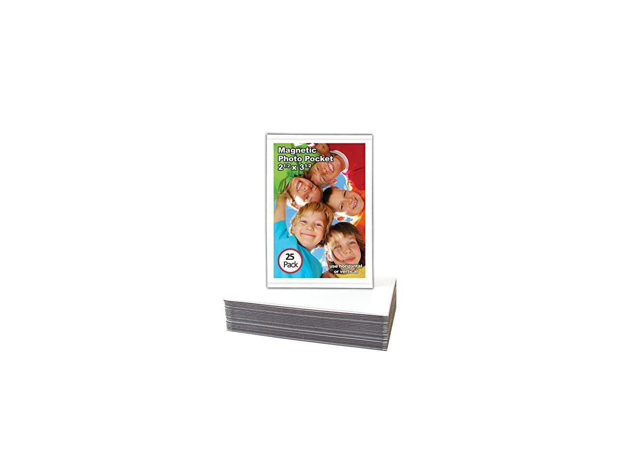 Magnetic Photo Pocket Picture Frame White Holds 2 5 X 3 5 Inches Photos 25 Pack Newegg Com