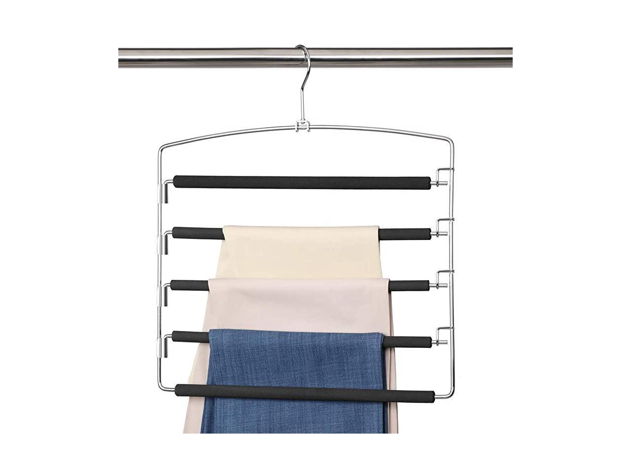 Pants Hangers 5 Layers Stainless Steel NonSlip Foam Padded Swing Arm