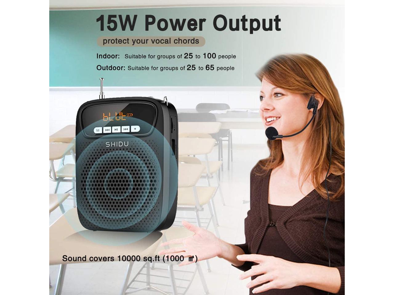 New SHIDU Voice Amplifier,15W Rechargeable Portable Microphone for
