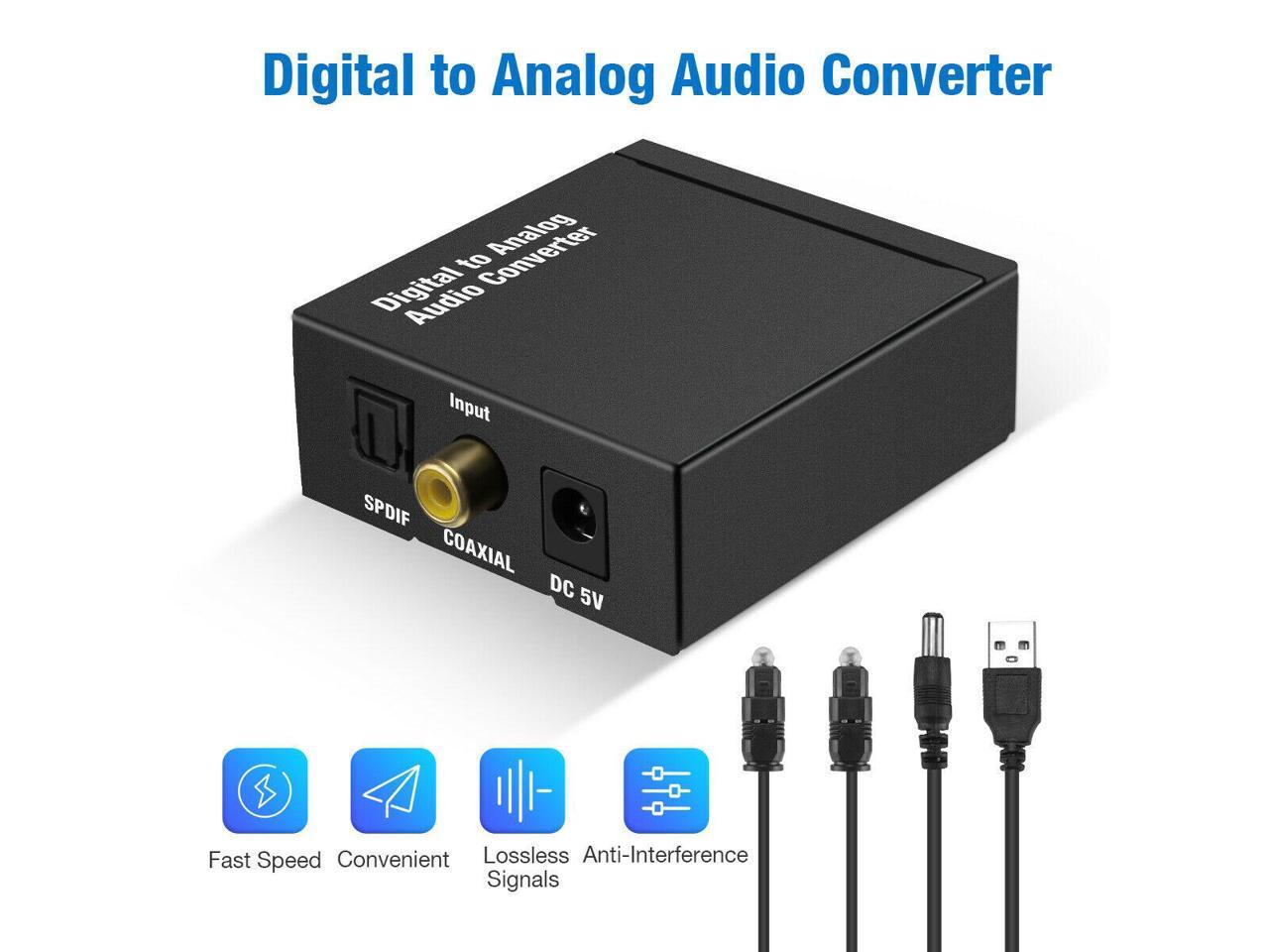 Black Fosmon 2-Way Digital Audio Converter Coaxial to/from Optical Toslink Adapter Splitter with 5V USB AC Adapter and Mini USB Cable