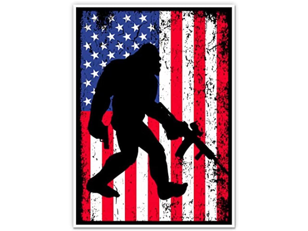 Bigfoot American Flag - 3" Laptop - Waterproof Vinyl For Car, Phone