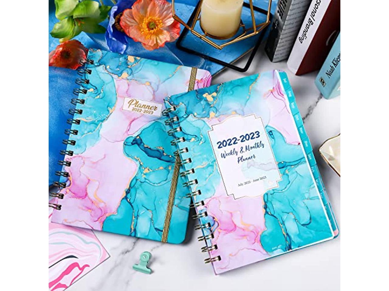 Strong Twin-Wire Binding 6.3'' × 8.4'' Weekly Monthly Planner 2022-2023 with 12 Monthly Tabs Elastic Closure Inner Pocket June 2023 Academic Planner 2022-2023 from July 2022 Planner 2022-2023 
