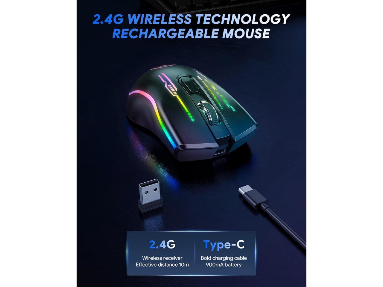 TECURS Wireless Gaming Mouse - Wireless Mouse Gaming for PC, RGB Gaming ...