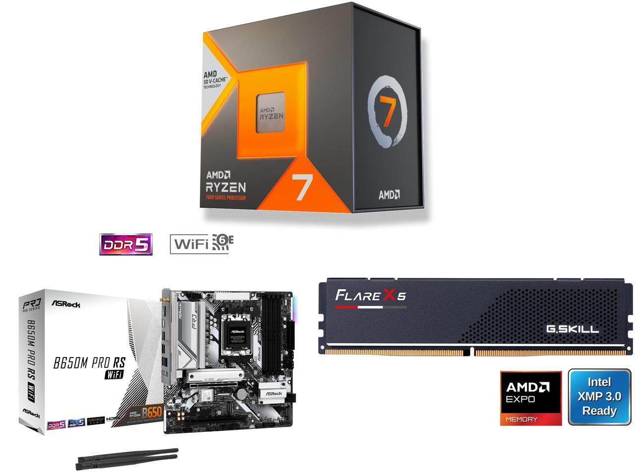 CPU Motherboard Memory Combo - 7700X3D with ASRock B650M Pro RS WIFI and G.SKILL Flare X5 16GB