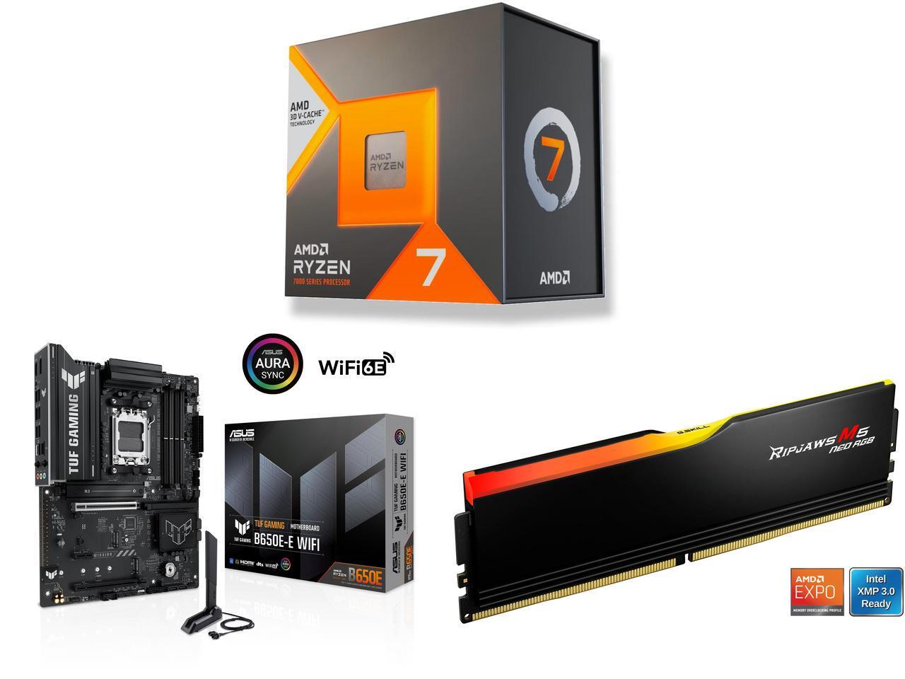 CPU Motherboard Memory Combo - AMD Ryzen 7 7700X3D Bundle with ASUS TUF GAMING B650E-E WIFI and G.SKILL Ripjaws M5 Neo RGB Series