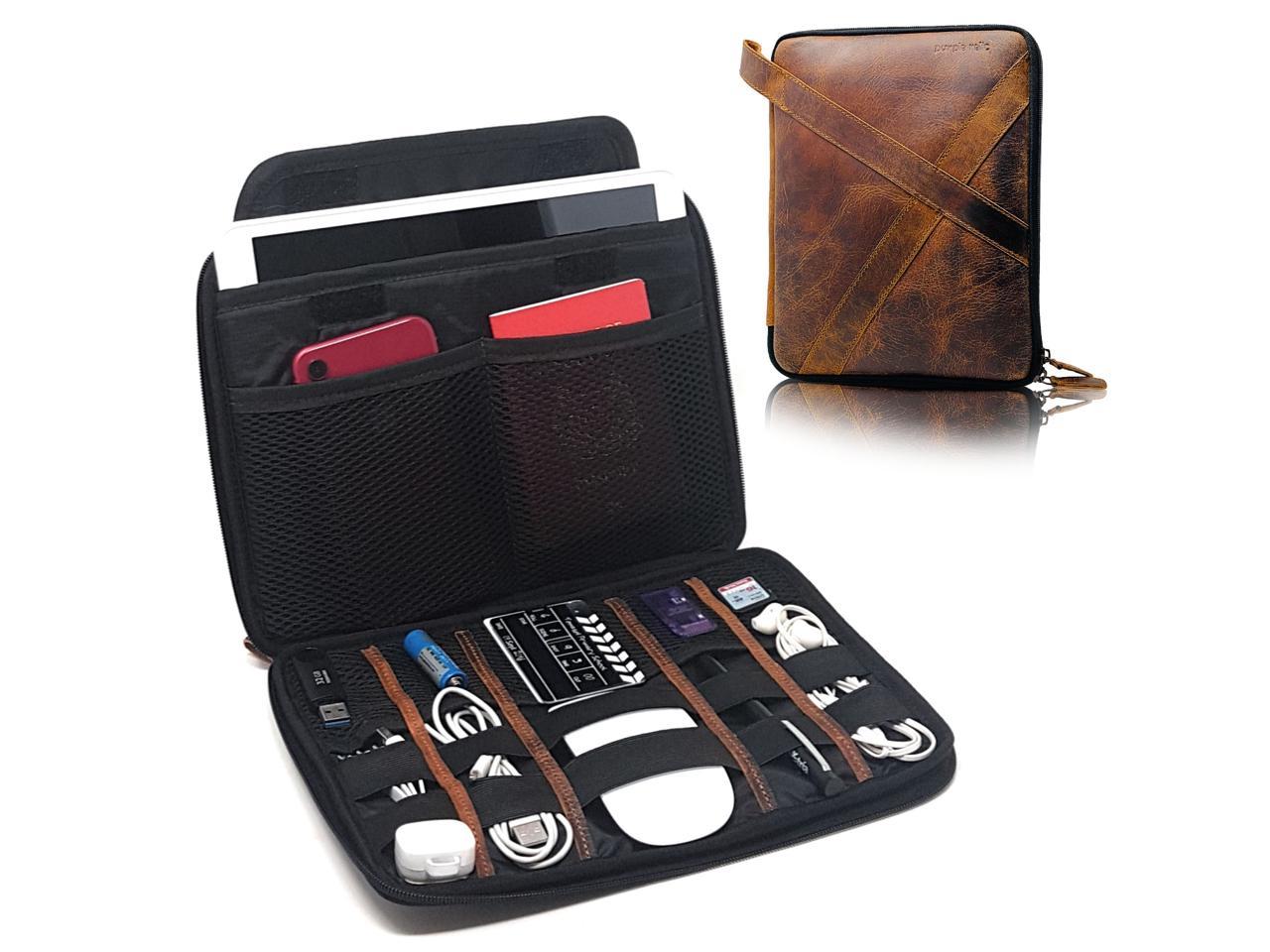 Genuine Leather Tablet Case - Electronics and Cable Organizer for Desk ...