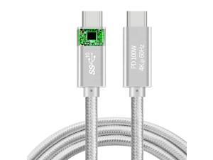 eCables USB-C to USB-C 100W Premium Fast Charging Cable Braided,  Silver 6 ft.