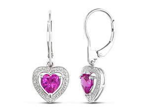 0.01ct Diamond TW and 2ct Created Pink Sapphire TGW Leverback Earrings Silver