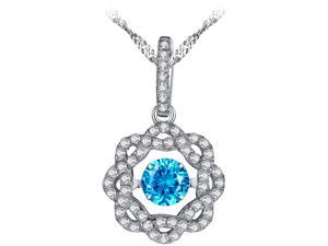 Mabella Sterling Silver 0.50ct Round Cut Created Blue Topaz Dancing Pendant with 18” Chain