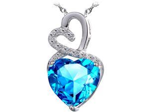 Mabella Heart Blue Topaz Pendant Necklace Earring Set .925 Sterling Silver Chain 